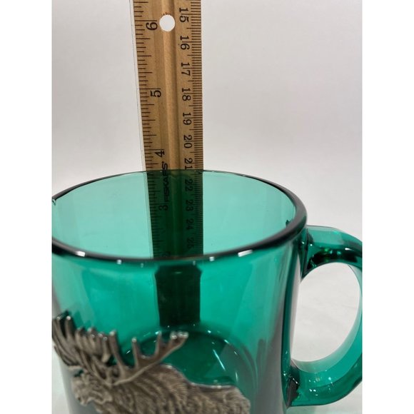 Alaskan Silver Inlaid Moose Emerald Green glass/Coffee Mug /USA/Rare - Picture 3 of 4